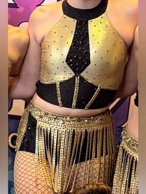 Gold and Black Fringe Skirt Set — Performance Two-Piece
